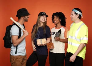Group of four with branded promotional items