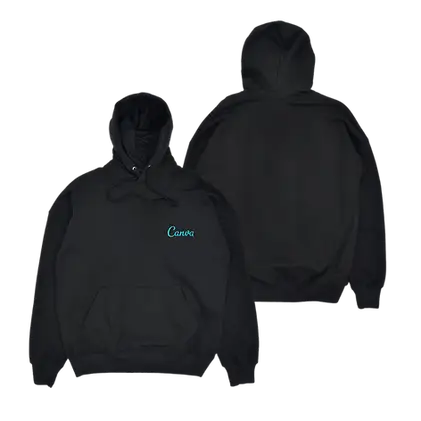 Black custom printed hoodies with front logo, ideal corporate swag for employee gifts, promotional apparel, and branded company merchandise.