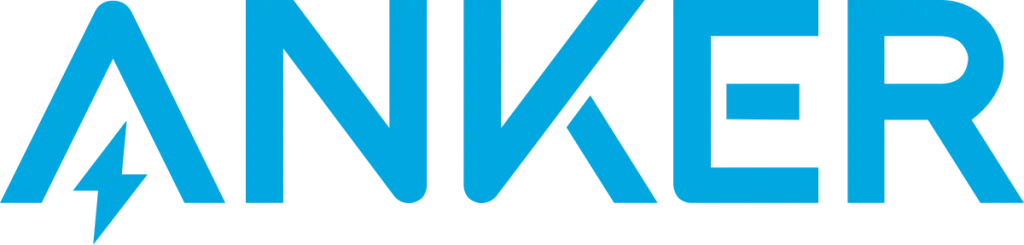 "Anker logo in blue, representing a leading brand in tech gadgets and promotional products, ideal for corporate swag vendors and custom branded merchandise."