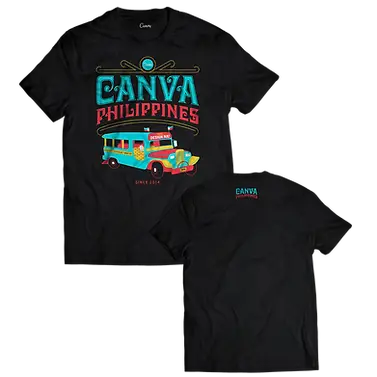 Black custom printed Canva Philippines t-shirts featuring vibrant screen-printed design, ideal promotional products for corporate swag and branded merchandise.