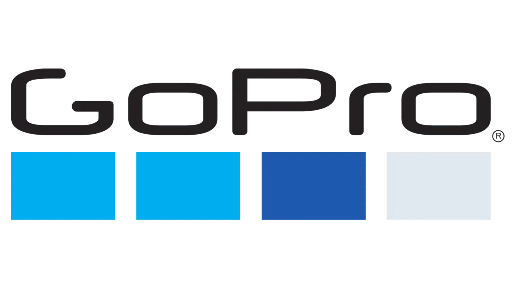 GoPro logo with blue and white color blocks, representing a leading brand in action cameras and promotional products.