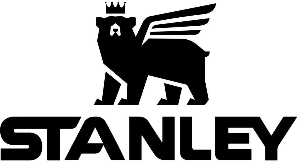 "Stanley logo featuring a crowned winged lion symbol above bold black text, representing a strong and iconic brand identity."
