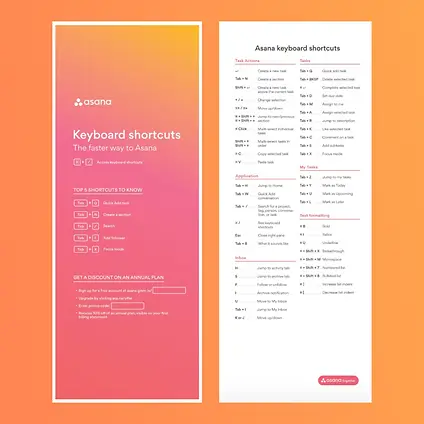 "Asana keyboard shortcuts guide infographic showcasing top productivity tips and task automation keys for efficient project management."