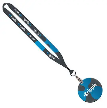 Custom branded Ripple lanyard with retractable badge reel, ideal for corporate events, employee swag, and promotional giveaways.