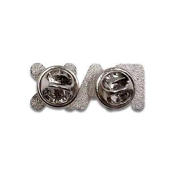 Close-up image of custom metal pin backings for promotional lapel pins, showcasing quality craftsmanship by a leading corporate swag vendor specializing in branded merchandise and custom promotional products.