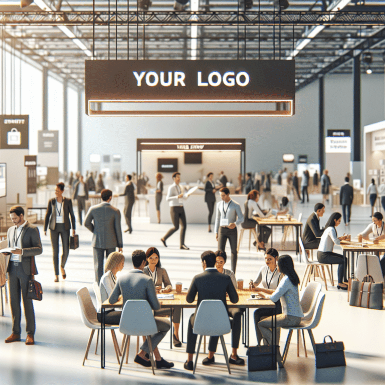 Trade show booth with personalized promotional items